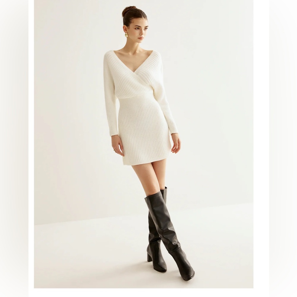 Commense Criss Cross Cinched Sweater Dress